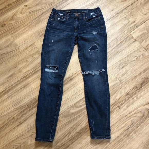 J Crew Toothpick Jeans Women's Size 28 Dark Wash Distressed Tore Patch - Picture 1 of 8
